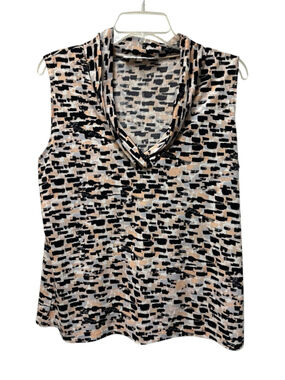 Jones Studio Career Shell Top Blouse Womens Large Sleeveless Cowl Neck Camo